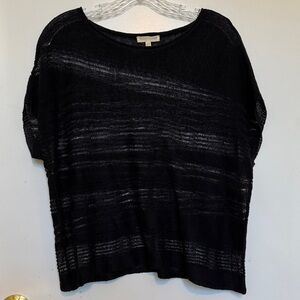 Eileen Fisher Black Sheer Knit 100% Organic Linen Blouse